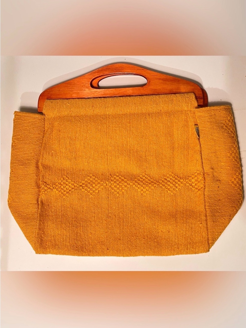 Handmade Mustard Knit Tote with Wooden Top Handles